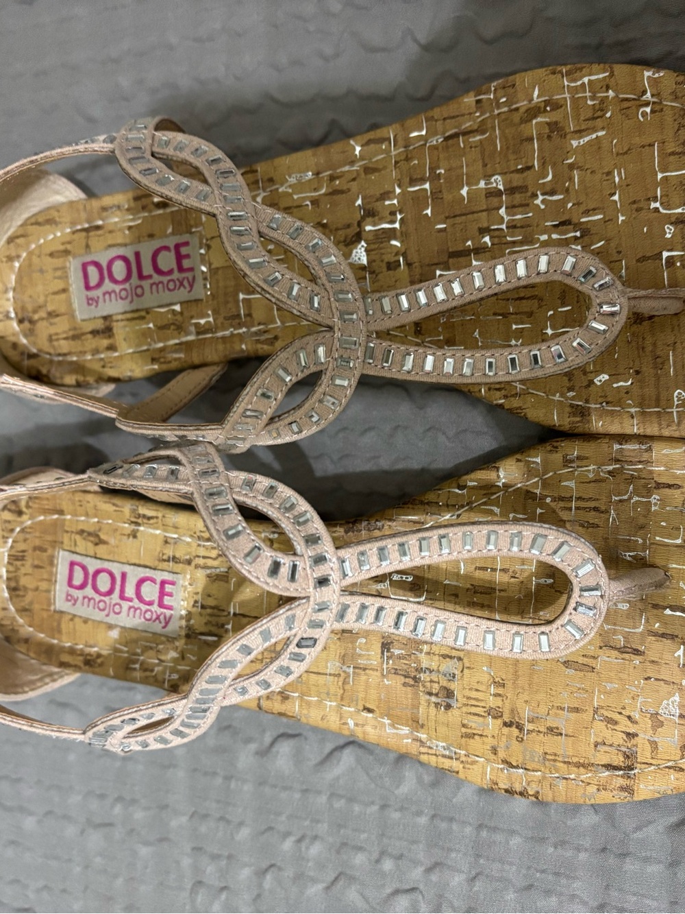 Mojo Moxy Dolce Blush Pink Rhinestone Loop Sandals
